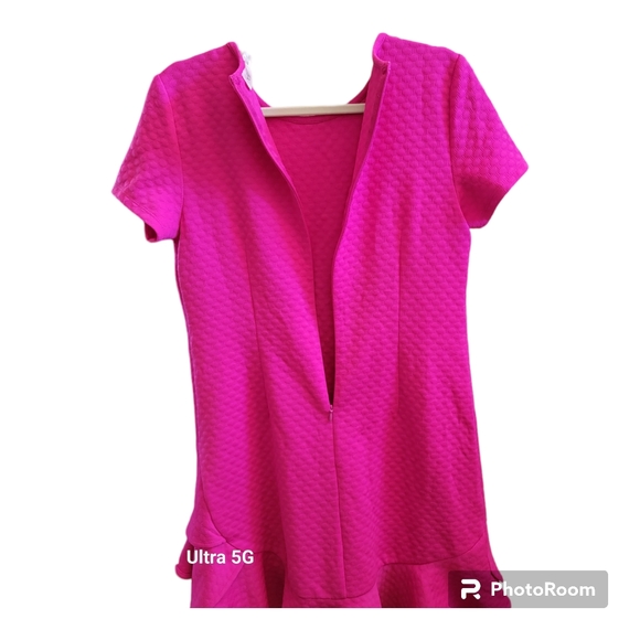 Eliza J Pink Quilted Cap Sleeve Ruffle Hem Dress Invisible Back Zip Size 10 - Picture 3 of 8